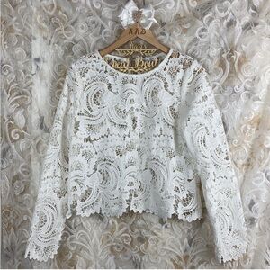 Calista White Crochet Open Lace Long Sleeve Blouse
